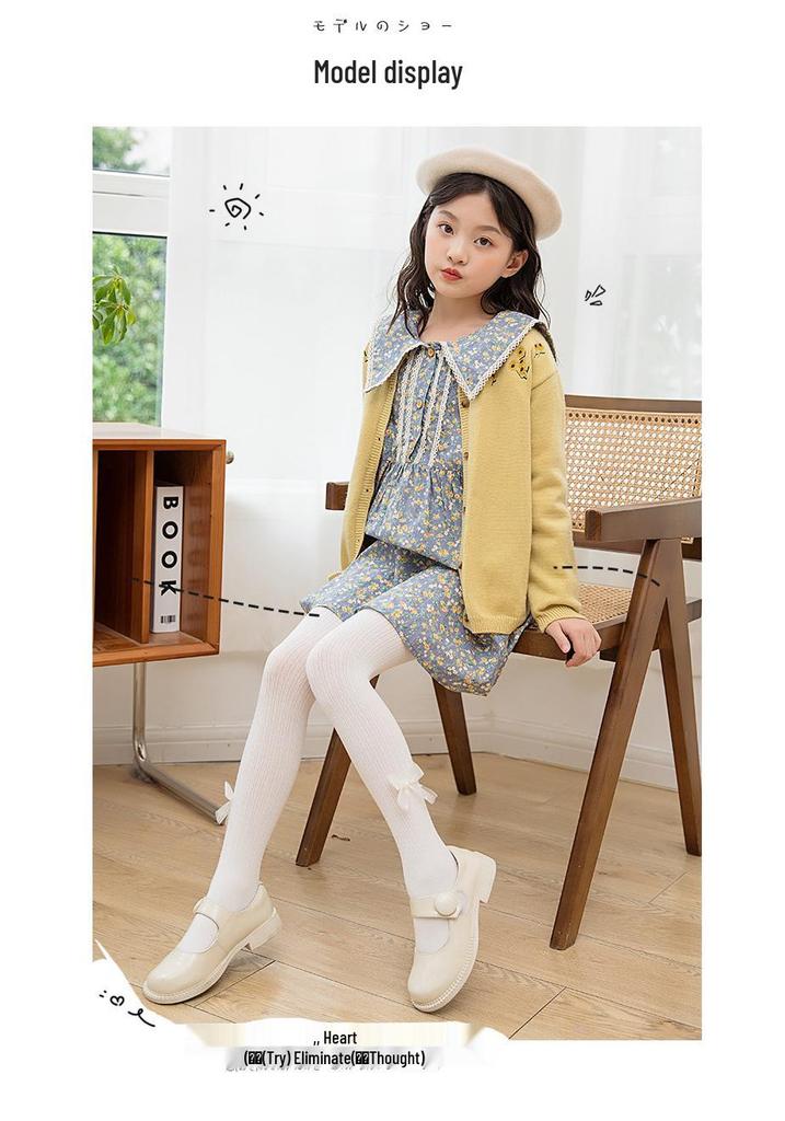 Girls' Cotton Cable Knit Bow Tights - Autumn/Winter Footed Leggings