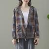 Women's Retro Plaid Hooded Cardigan Shirt
