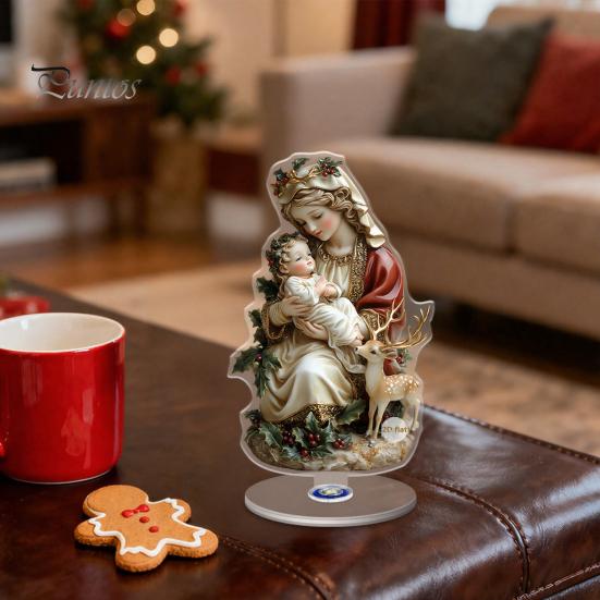 Stable Rotating Base Ornaments Christmas Acrylic 360 Degree Ornament, Double-sided HD UV Printed Angel Figurines Religious 2D Decorative Item
