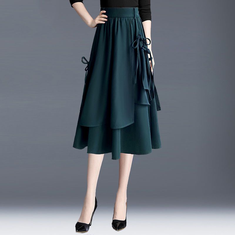 Spring and Autumn Half Length Skirt Women's A-line Skirt High Waist Package Hip Commuting Medium Length Skirt