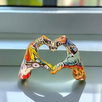 Nordic Colorful Love Gesture Resin Statue Home Decoration Heart Hand Sculpture Figurine Wedding Desktop Room Decor Gift Crafts