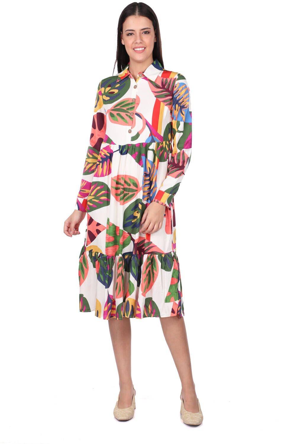 

Женское белое плиссированное платье с тропическим узором