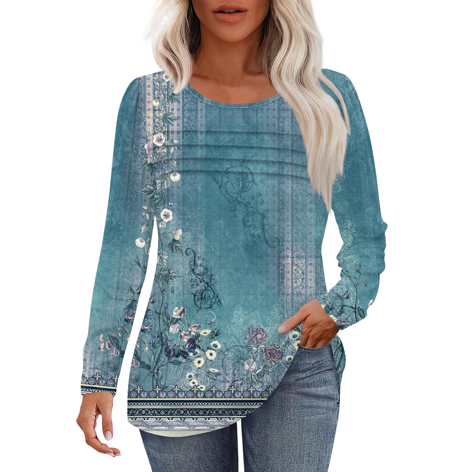 

Женский свободный повседневный топ с круглым вырезом и длинными рукавами, модный топ M