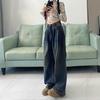 Pear-Shaped Cement Gray High-Waisted Wide-Leg Jeans: Hip-Slimming, Pleated, Retro Floor-Length Pants for Women