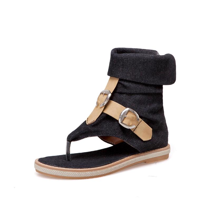 High Top Flip Flops Women Sandals Custom Denim Roman Gladiator Sandals Summer Ladies Beach Shoes Female Flat Sandalias WSH3894