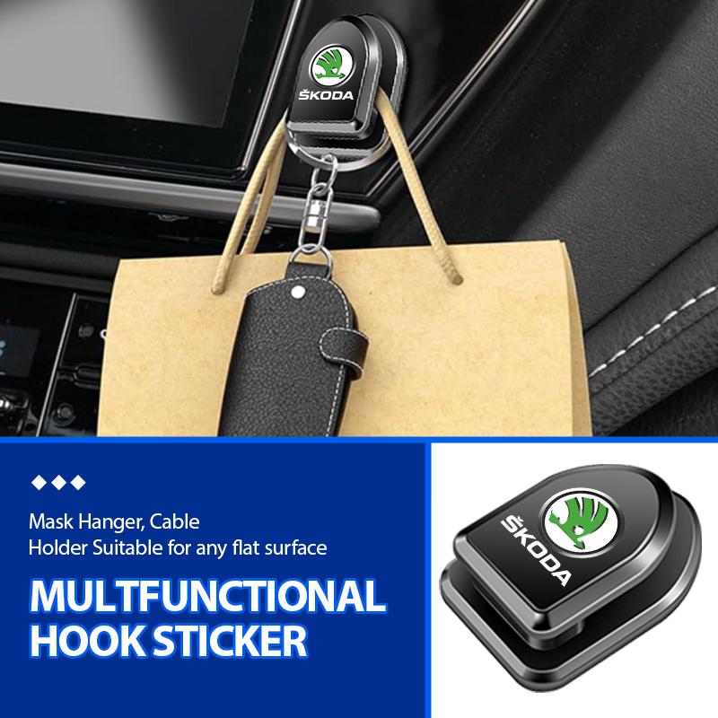 FFRP2 For Skoda Car Hook Organizer Storage Hanger USB Cable Headphone Key Storage Adhesive Hooks Fabia Kamiq Superb Scala Enyaq-iV MK3