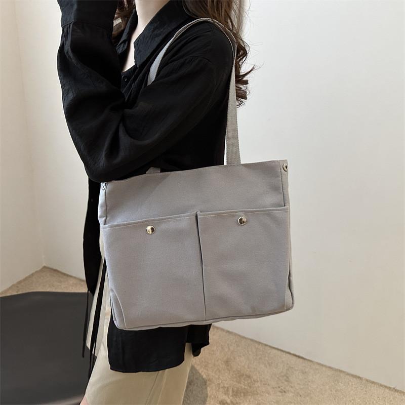Fashionable Simple Shoulder Bag For Women In Gray Durable Canvas Material