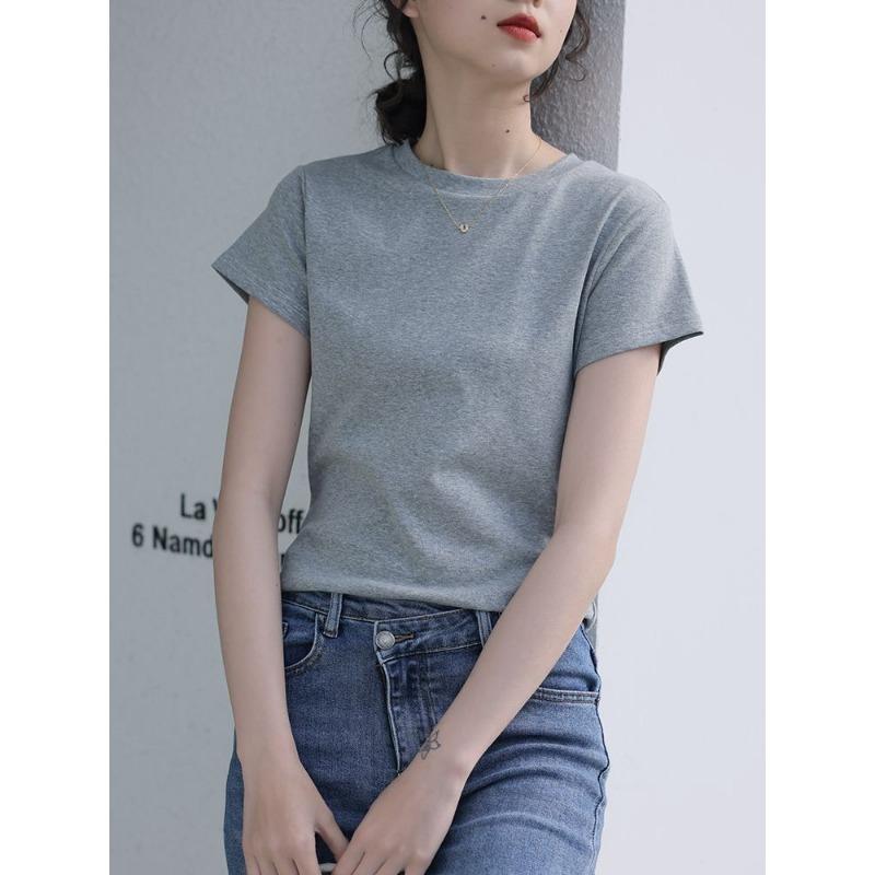 Women's Solid Color Short Sleeve T-Shirt Basic Crew Neck Casual Slim Fit Tee for Daily Wear