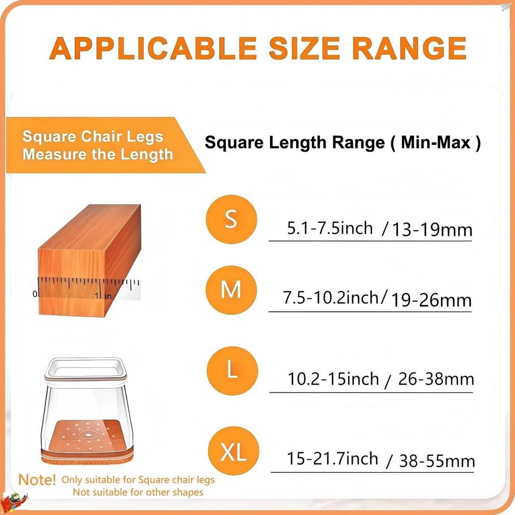 Set of 24 Clear Silicone Chair Leg Protectors with Felt Pads Square M Size for 19 26mm Furniture Feet Non Slip Floor Protectors for Wood Laminate