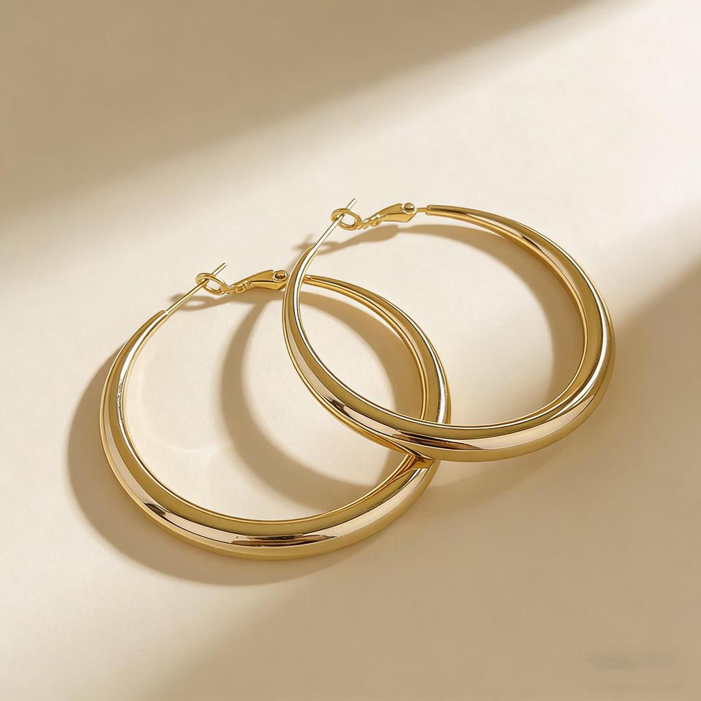 Vintage Gold-Plated Geometric Hoop Earrings in European and American Style