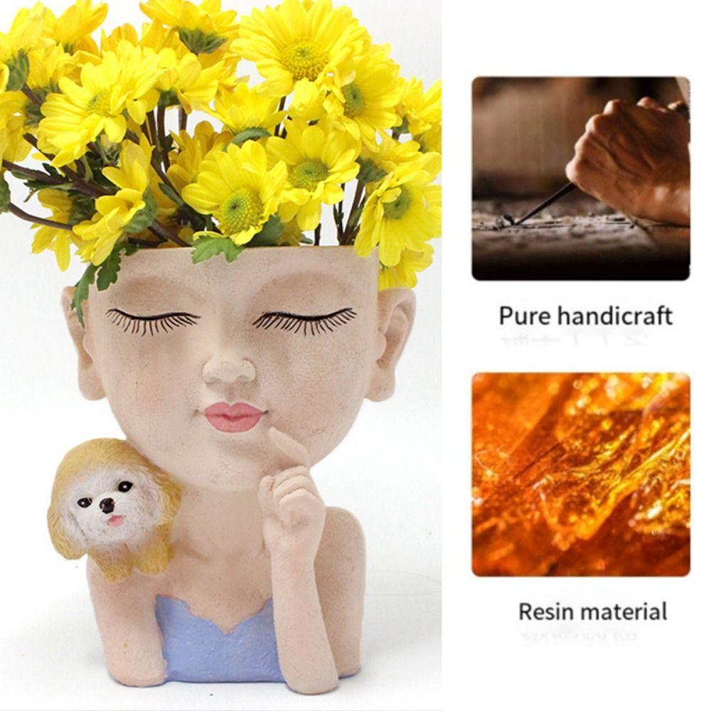Decorative Girls Flower Pot Elegant Resin Desktop Flowerpot Creative Succulent Plant Pot  Balcony
