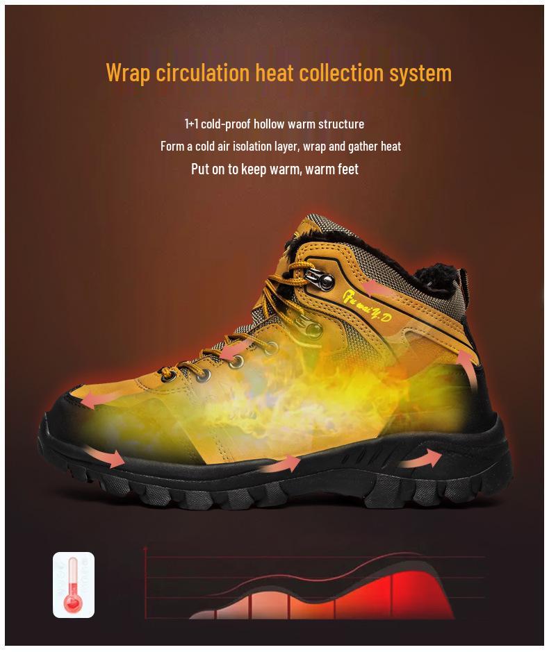 Unisex Winter High-Top Cotton Shoes with Velvet Lining - Cold-Proof, Warm Ankle Boots for Outdoor Sports and Hiking.