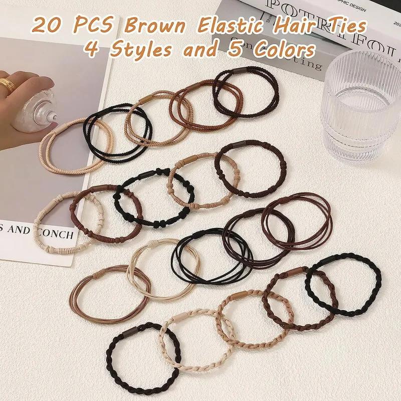 20 Pcs Boho Bracelet Hair Ties for Women Elastic Hair Rubber Bands Girls Black Bracelet  Hair Rope Ponytail Holder Hairbands
