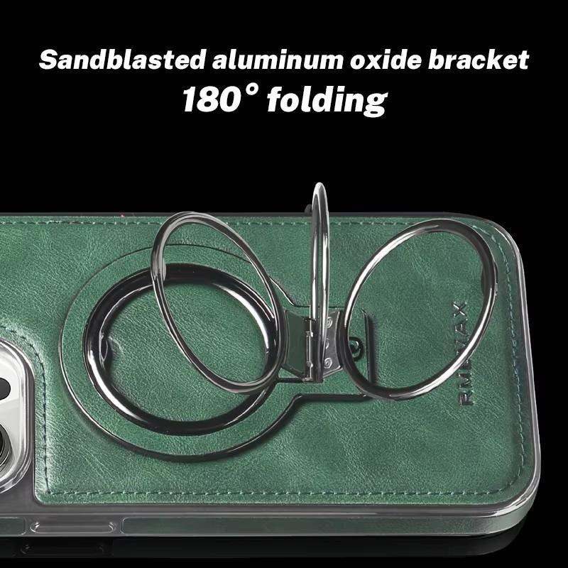 מארז טלפון יוקרתי מעור PU עם מעמד Magsafe לאייפון 16 15 14 13 12 11 Pro Max Plus כיסוי עמיד בפני זעזועים לטעינה אלחוטית מגנטית