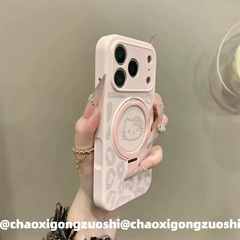 Ins Autumn and Winter Leopard Print KT Cat Liquid Silicone Bracket for iPhone17promax Apple 16 Mobile Phone Case 15