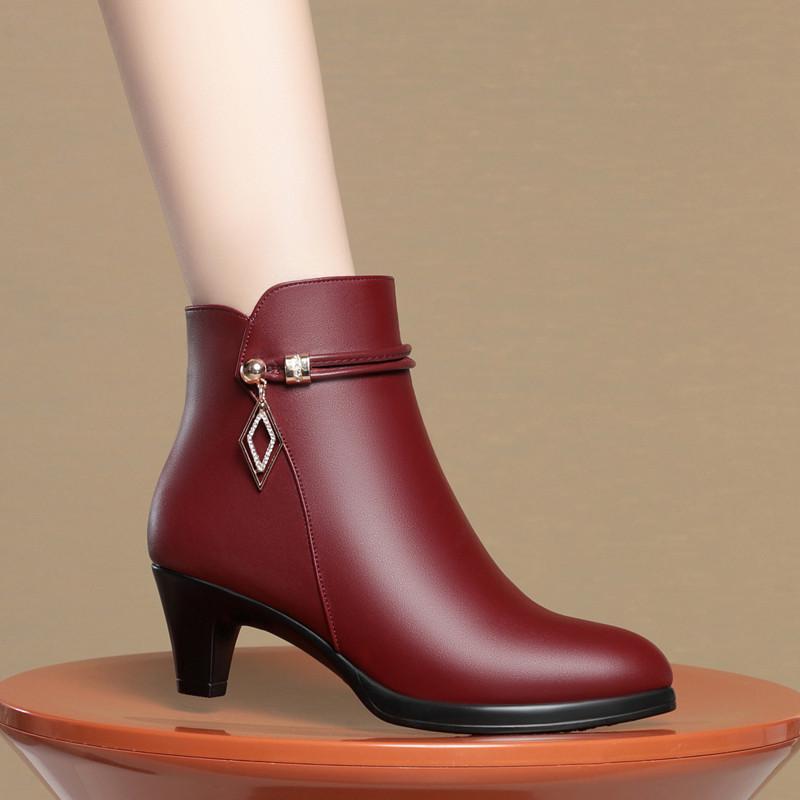 Kurzstiefel Damen Neue Baumwollschuhe Mittelhohe Stiefel Damen Lederstiefel Einzelstiefel Wasserdichte Plateau- und Plüsch-Mode Damenstiefel