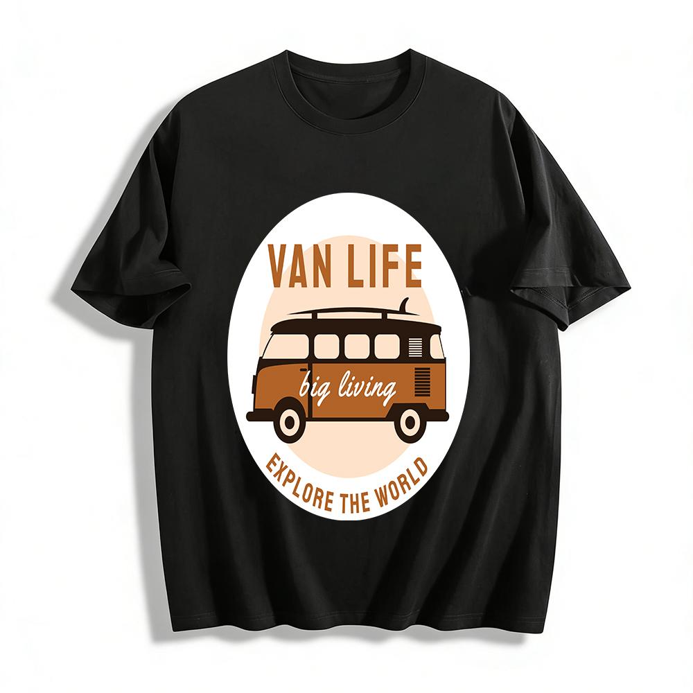 Van Life Explore The World Retro Bus Print Outdoor Travel T-Shirt Pure cotton T-shirt XXS