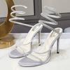 Fashion Stunning Pink Rhinestone - Embellished High Heels: Snake - Like Wrap - Around Design for A Sexy Look, Perfect for Special Events