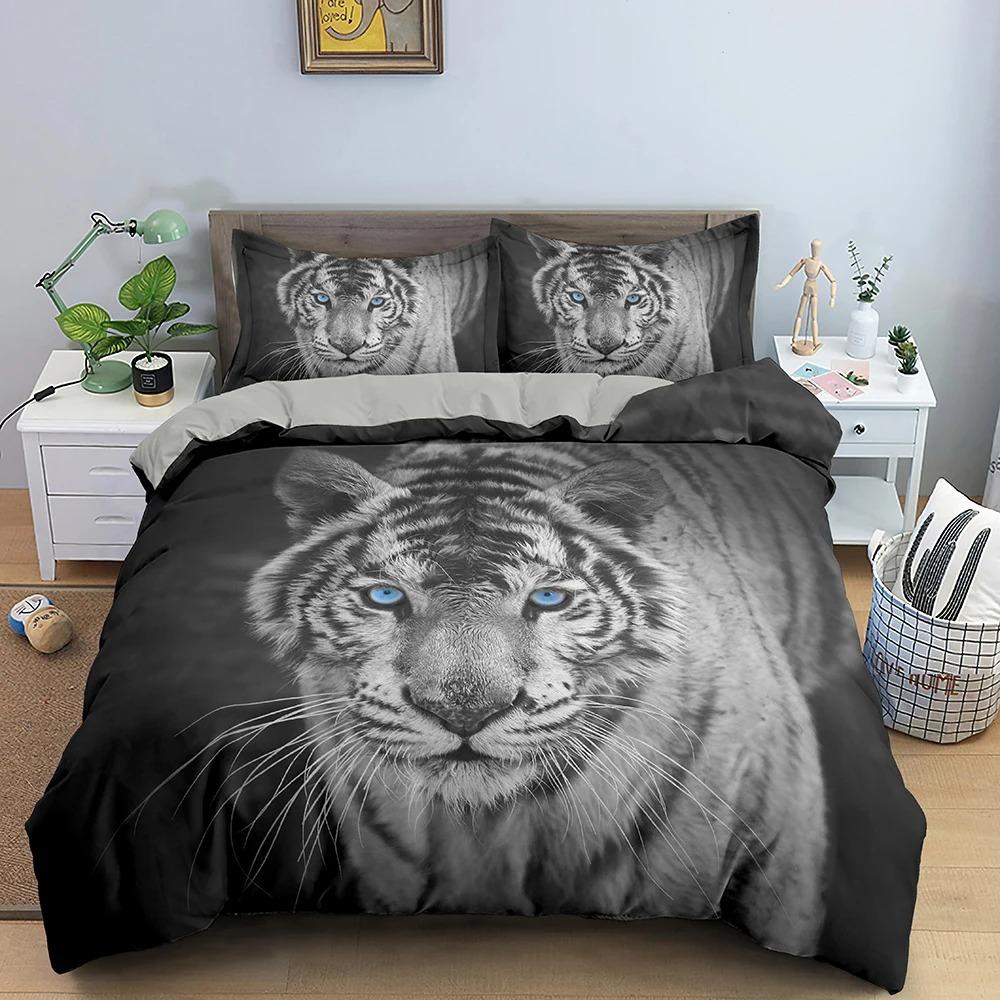 Tiger  Ferocious Animal Bedding Set Boys Girls Twin Queen Size Duvet Cover Pillowcase Bed Kids Adult Fashion Home Textileextile