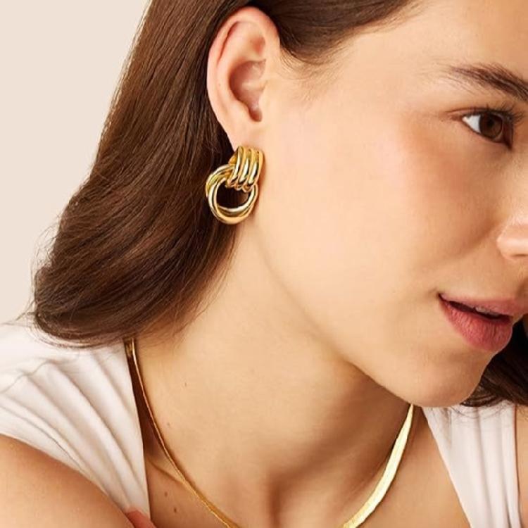 Boucles d'oreilles Clous Modernes Clous d'oreilles Multifonctionnels Texture Cuivre Bijoux pour le Bureau Adaptés aux Femmes à la Mode Cadeau