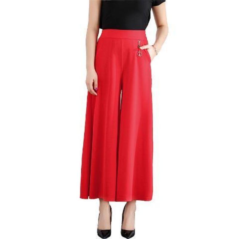 New Spring High-waist Wide-leg Pants for Middle-aged Look Loose Large-size Skirt Pants Durable