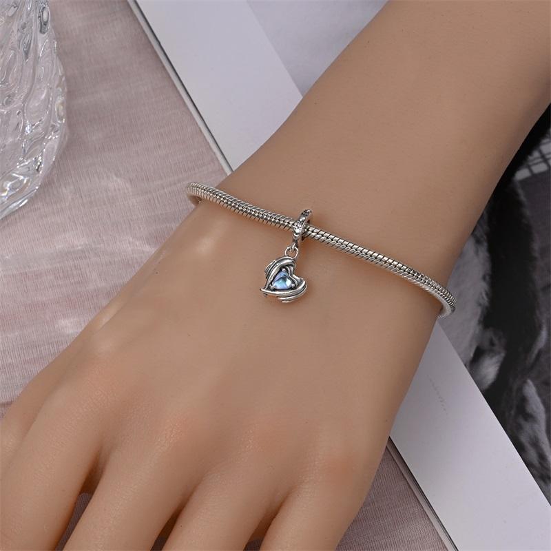 Peace Series Copper Blue Guardian Heart Dangle Charm Fit Brand Bracelet Blessing Gift Jewelry