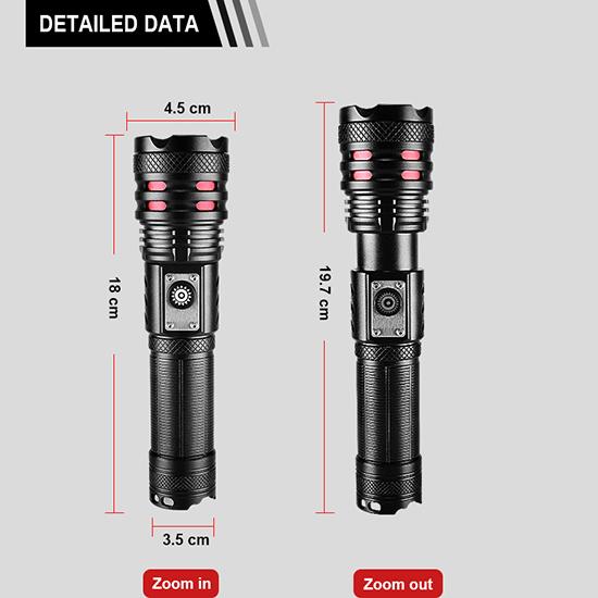 Lanternă portabilă Lanternă cu putere de ieșire XHP199 Lumină LED Lanternă reîncărcabilă Lampă cu zoom Lampă bliț rezistentă la apă