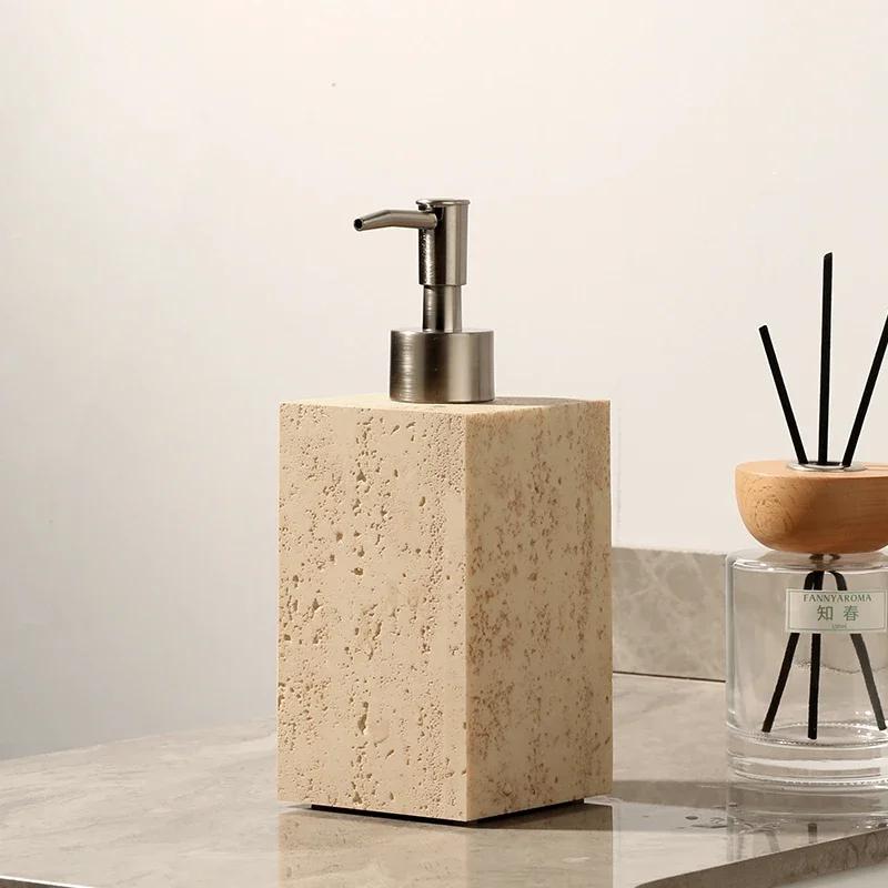 Beige Retro Cave Stone Soap Dispenser, Bathroom Accessories, Shampoo Dispenser, Storage Tray, Tissue Box, Toothbrush Holder