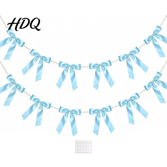 Bridal Shower Photo Props Bow Garland Banner Satin Ribbon Bows with Faux Pearl Chain 2m Bowknot Banner for Wedding Wedding Shower Bachelorette