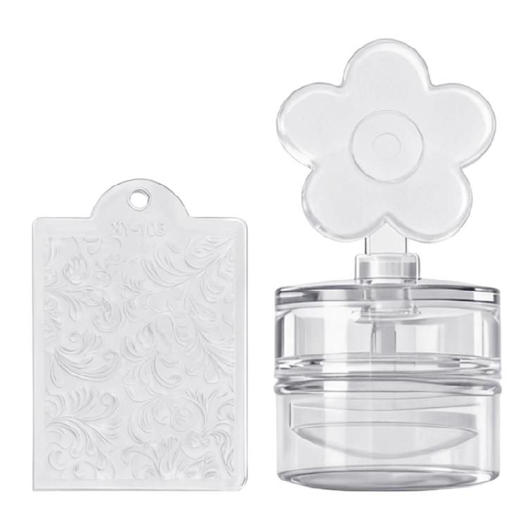 Floral Heart Patterned Nail Stamp with Scraper For Reusable Manicure Designs Featuring Clear Silicone Pad