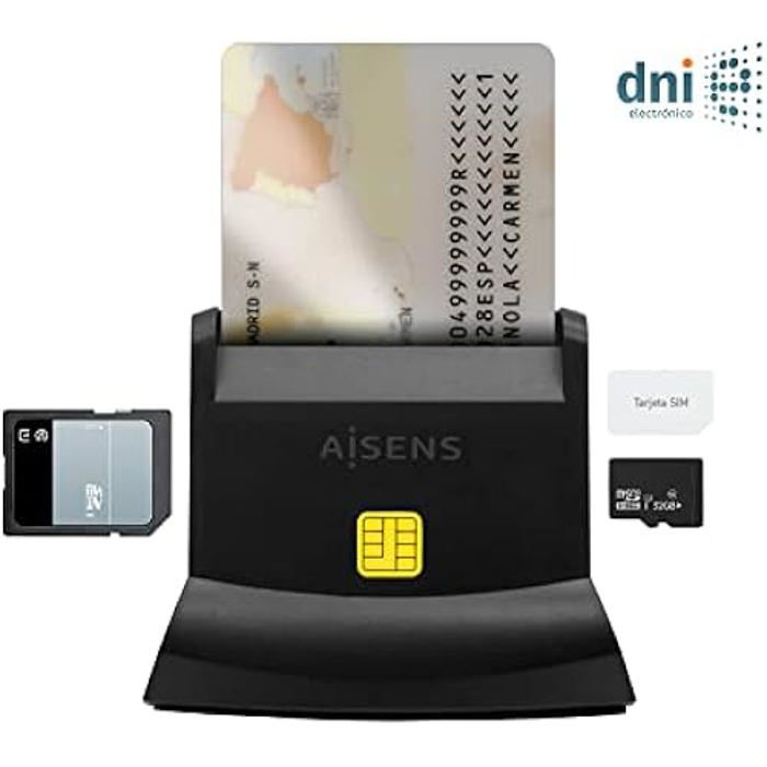 Lecteur De Carte - AISENS - DNI SIM SD Micro SD MMC - Noir - Micro USB-C - Garantie 3 Ans