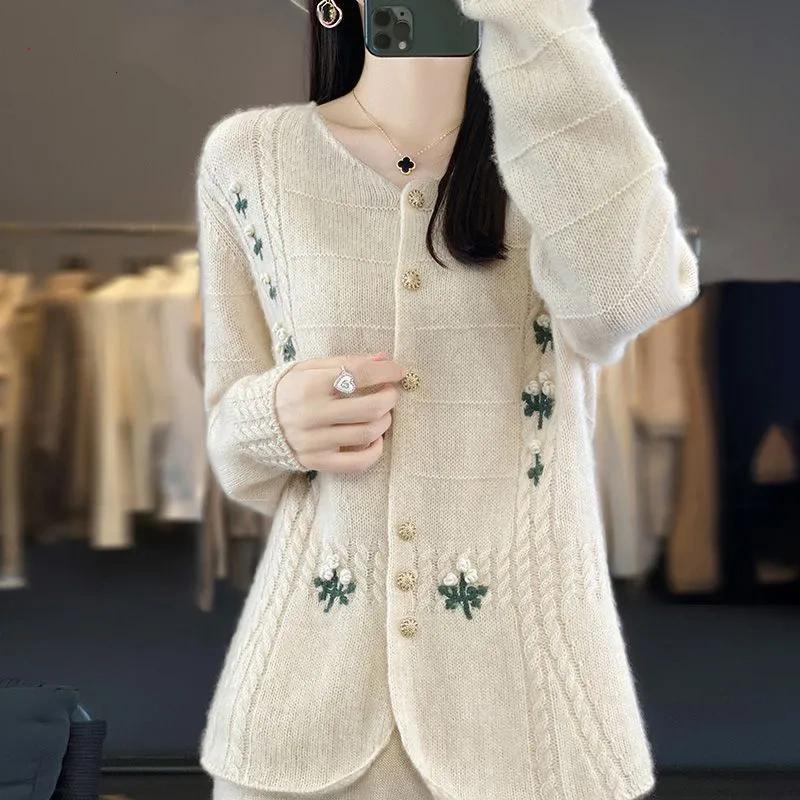 Sweaters Coat Cardigan for Women Autumn Winter Embroidered Stretch Loose Long Sleeve Knit Cardigan Sweaters Jacket