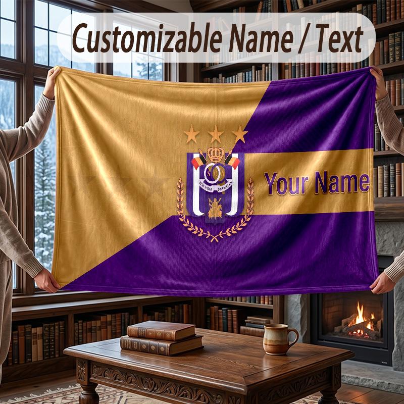 Custom Name Flannel Throw Blanket Anderlecht FC Logo Pattern Warm Home Decoration