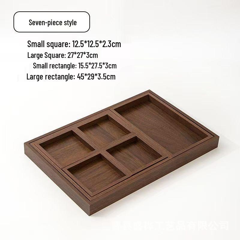 Wooden 7-Piece Tea Tray Set with Tea Brazier, Fruit Snack Plate, Solid Wood Dining Plate, and Tea Water Plate.