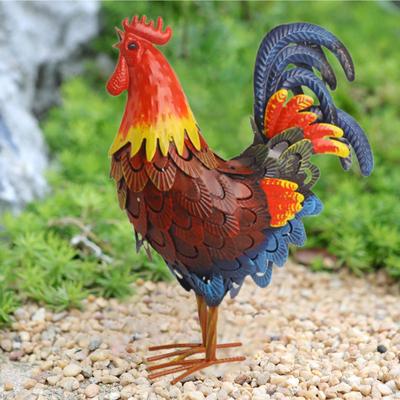 Iron Rooster Garden Statue Chicken Sculpture Outside Figure Animal Figurine Lawn Ornament for Patio
