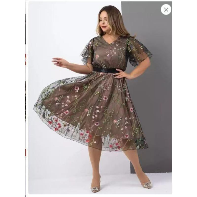 

Женское платье больших размеров с принтом 5XL темно-коричневого