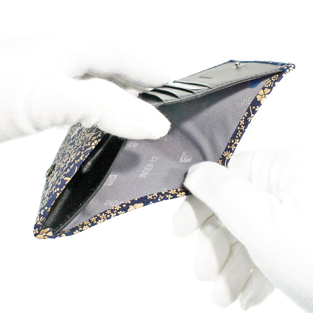 Indenya Inden Bifold Wallet with H-shaped Bill Compartment and Box-Shaped Coin Purse, Deerskin Leather, Navy Blue with White Lacquer, American Blue