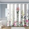 1Pcs Pink Flower Branch Print Shower Curtain, High Quality Polyester Fabric With Hooks, Suitable For Bathroom Decoration