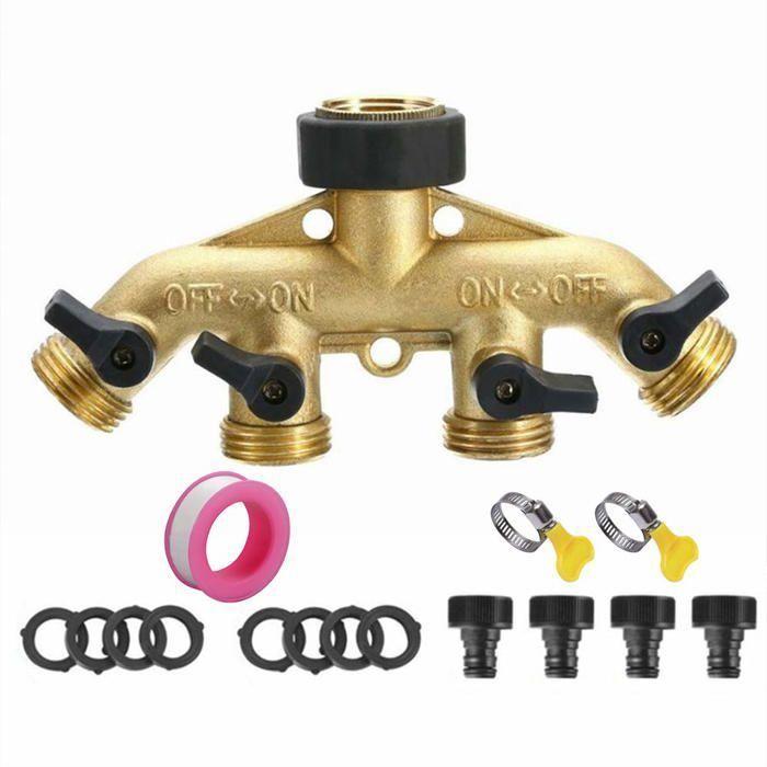 Splitteur 4 voies en laiton 3/4" pour robinet - Distributeur tuyau d'arrosage avec vannes individuelles