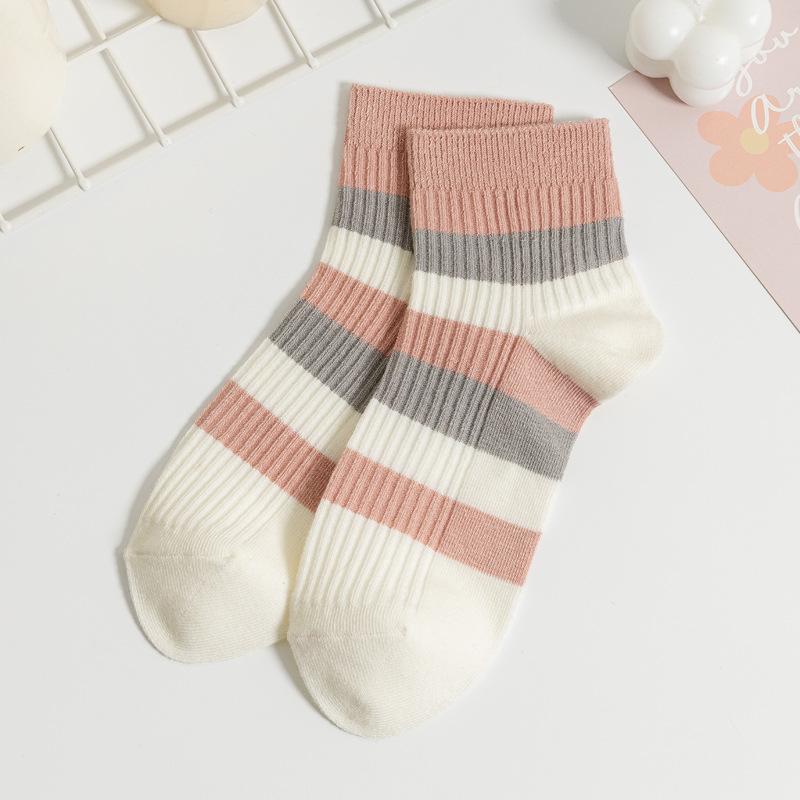 5/10 Pairs Casual Spring Summer Socks for Children Short Cuff Fresh Striped Color Block Boat Socks Academic Style Cute Embroidered Floral Socks