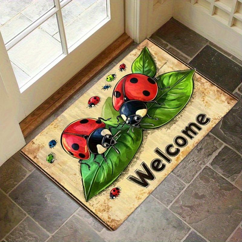 

VIKAMA Cartoon Ladybug Carpet Green Leaf Mat Soft Non Slip Doormat Welcome Mat Warm Rug Bedroom Living Room Home Decor Trendy 40cm x 60cm