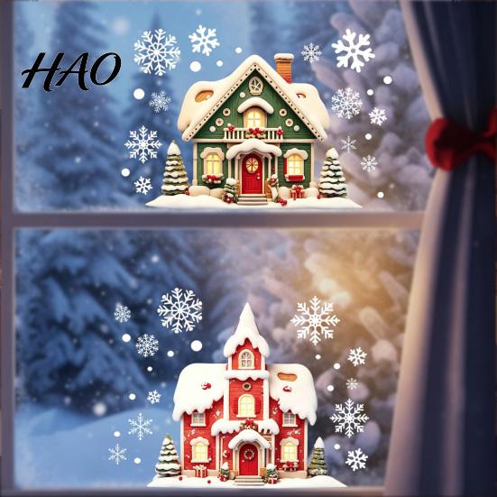 Christmas Window Clings Cabin Static Glass Stickers, PVC Snow House Windows Decals for Holiday Home Wall Stickers Decor, Reusable Waterproof Seasonal