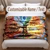 Tree of Life Theme Soft Blanket Personalized Custom Name Text Print Warm Blanket Home Sofa Bedroom Decor