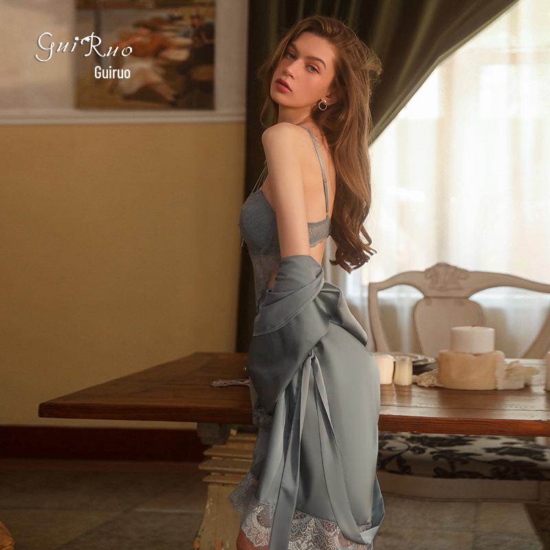 Gorgeous Plus Size Backless Push-Up Nightgown with Padded Camisole