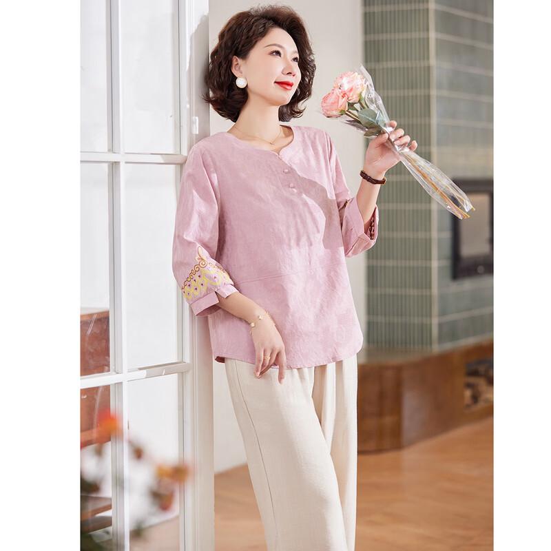 PAST Moms' Summer Breathable Cotton 3/4 Sleeve Top & Pants Set