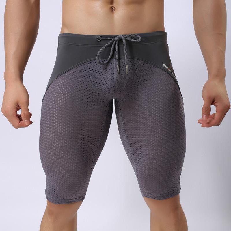 Summer Style Shorts Breathable Mesh Men Tight Beach Shorts Men Sport Knee Length Board Shorts Beach Wear
