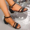 New Thick Heel Open-toed Sandals Women's 2025 Summer One-word Buckle Strap High Heel Sequins Women's Shoes Fashion Sandals Silver