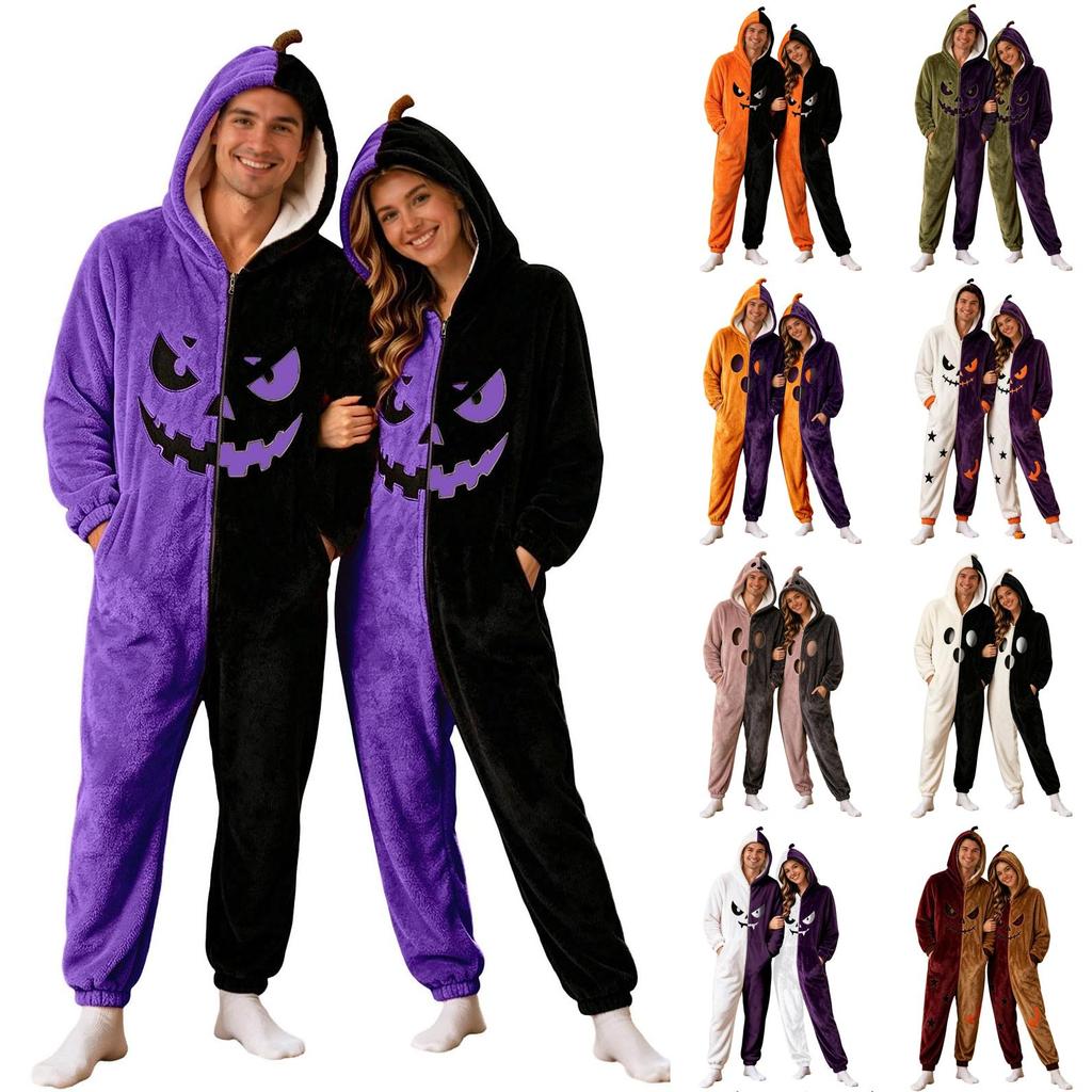 Adult Halloween Pajama Costume with Hood and Zipper Long Sleeve for Men Women
