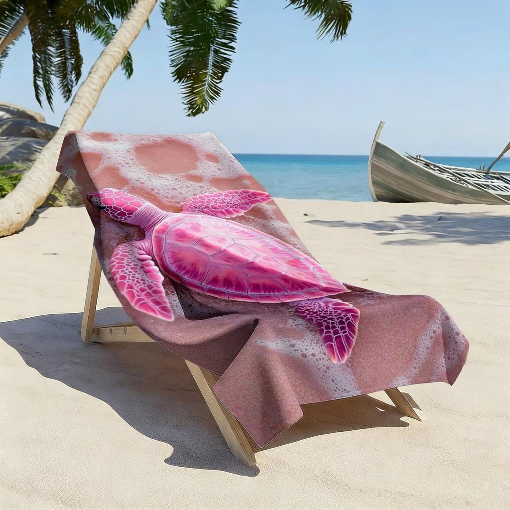 Tropisches Rosa Schildkröten Strandtuch Realistische Meeresschildkröte auf Strand Schaummuster Badetuch, Perfekt für Meeresliebhaber Strandurlaube