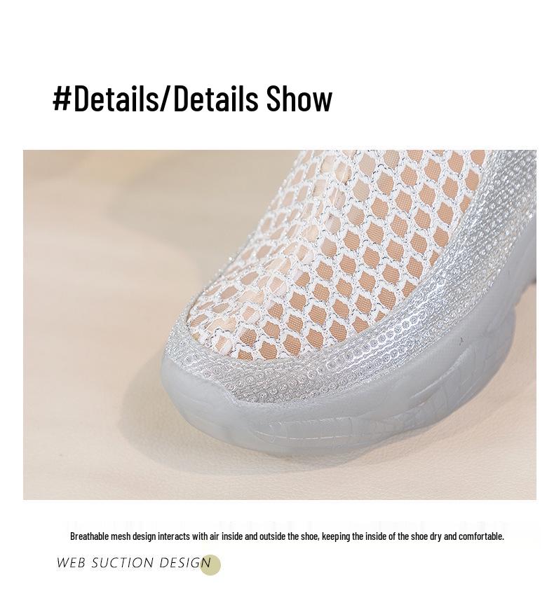 Damskor 2025 Sommar Andningsbara Nätgömda Klackstövlar med Tjock Gelésula